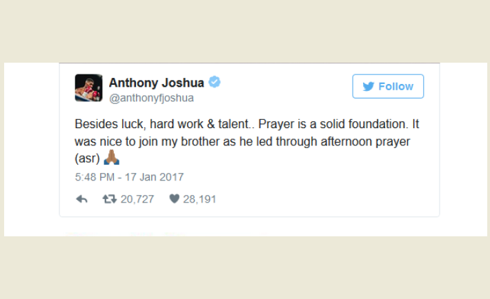 "Selain Keberuntungan, Kerja Keras dan Bakat, Doa Adalah Fondasi yang Kuat," Twit Anthony Joshua 1 anthony joshua