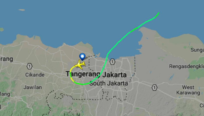 Rute terakhir yang ditempuh pesawat Lion Air JT 610 dari Jakarta ke Pangkalpinang. Foto: Google/FlightRadar