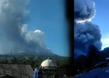 Gunung Tangkuban Parahu Erupsi pada Jumat (26/7/2019). Foto: Tribun