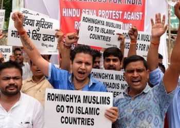 Kelompok sayap kanan India memprotes pengungsi Rohingya yang hidup di India.
Foto: AFP