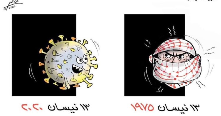 Karikatur yang menggambarkan Perang Sipil Libanon dan virus Corona. Foto: PIC
