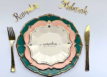 Sunnah sahur dan berbuka puasa , Ilustrasi piring puasa Ramadhan mubarak