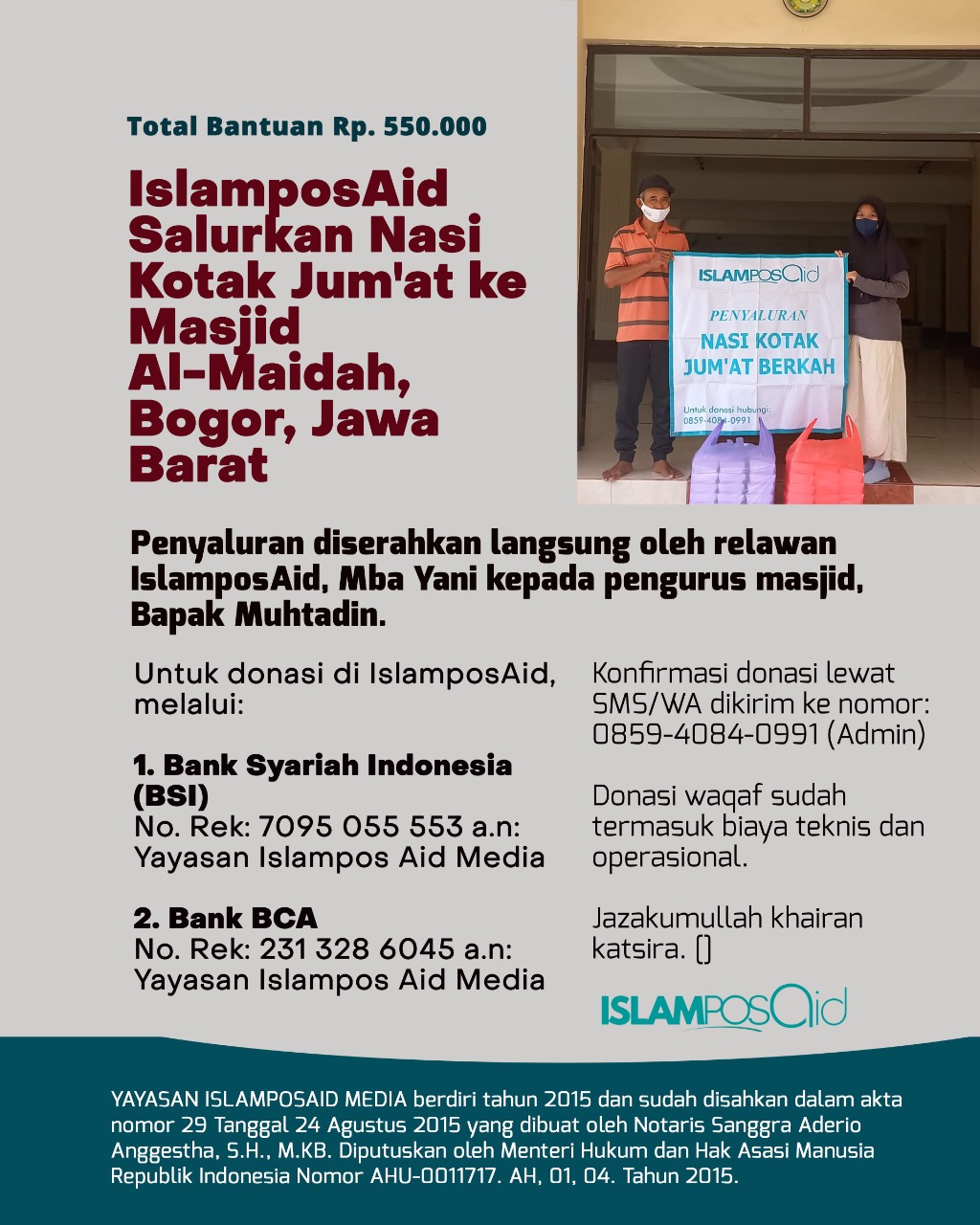 IslamposAid Salurkan Nasi Kotak Jum'at Ke Masjid Al-Maidah, Bogor, Senilai Rp550,000 2 IslamposAid Salurkan Nasi Kotak Jum'at Ke Masjid Al-Maidah, Bogor, Senilai Rp550,000 1 IslamposAid