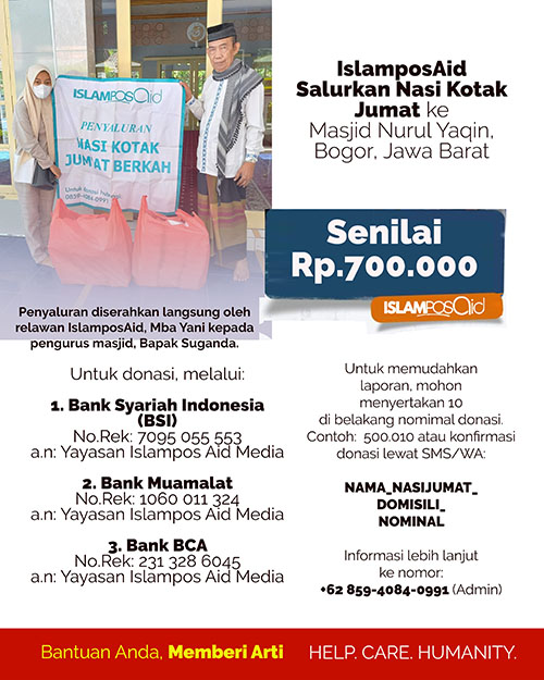 IslamposAid Salurkan Nasi Kotak Jumat ke Masjid Nurul Yaqin, Bogor, Jawa Barat Senilai 700 Ribu 2 Nasi Kotak Jumat